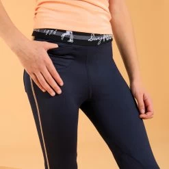Kids' Horse Riding Lightweight Leggings 100 - Navy/Orange -Outdoor Adventure Shop 100 horse riding tights with phone pocket kids 2