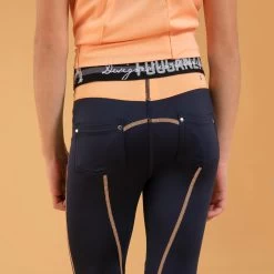 Kids' Horse Riding Lightweight Leggings 100 - Navy/Orange -Outdoor Adventure Shop 100 horse riding tights with phone pocket kids 3