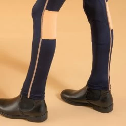 Kids' Horse Riding Lightweight Leggings 100 - Navy/Orange -Outdoor Adventure Shop 100 horse riding tights with phone pocket kids 5