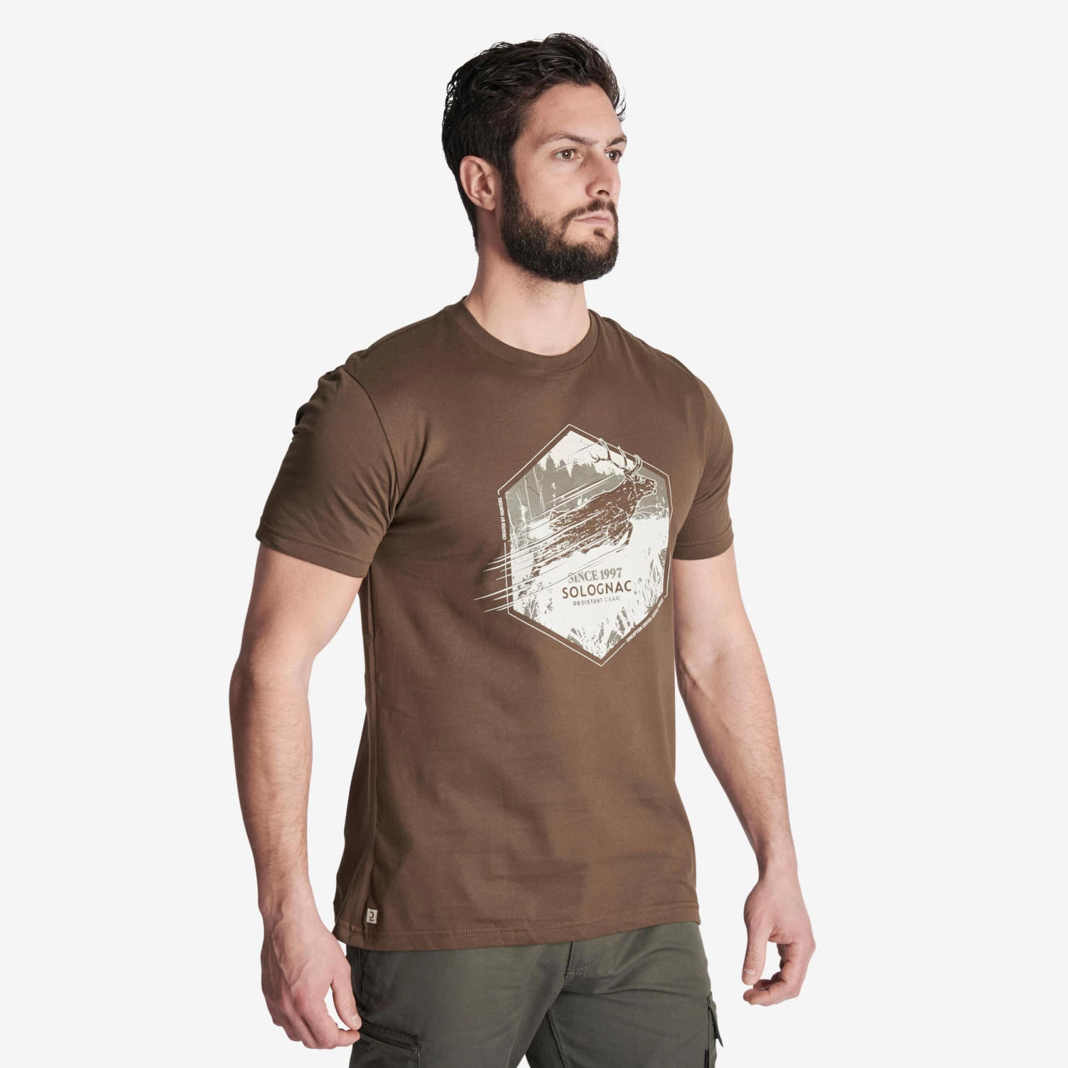 Men's Hunting Short-Sleeved T-Shirt Cotton - 100 Deer Brown 3 Men's Hunting Short-Sleeved T-Shirt Cotton - 100 Deer Brown
