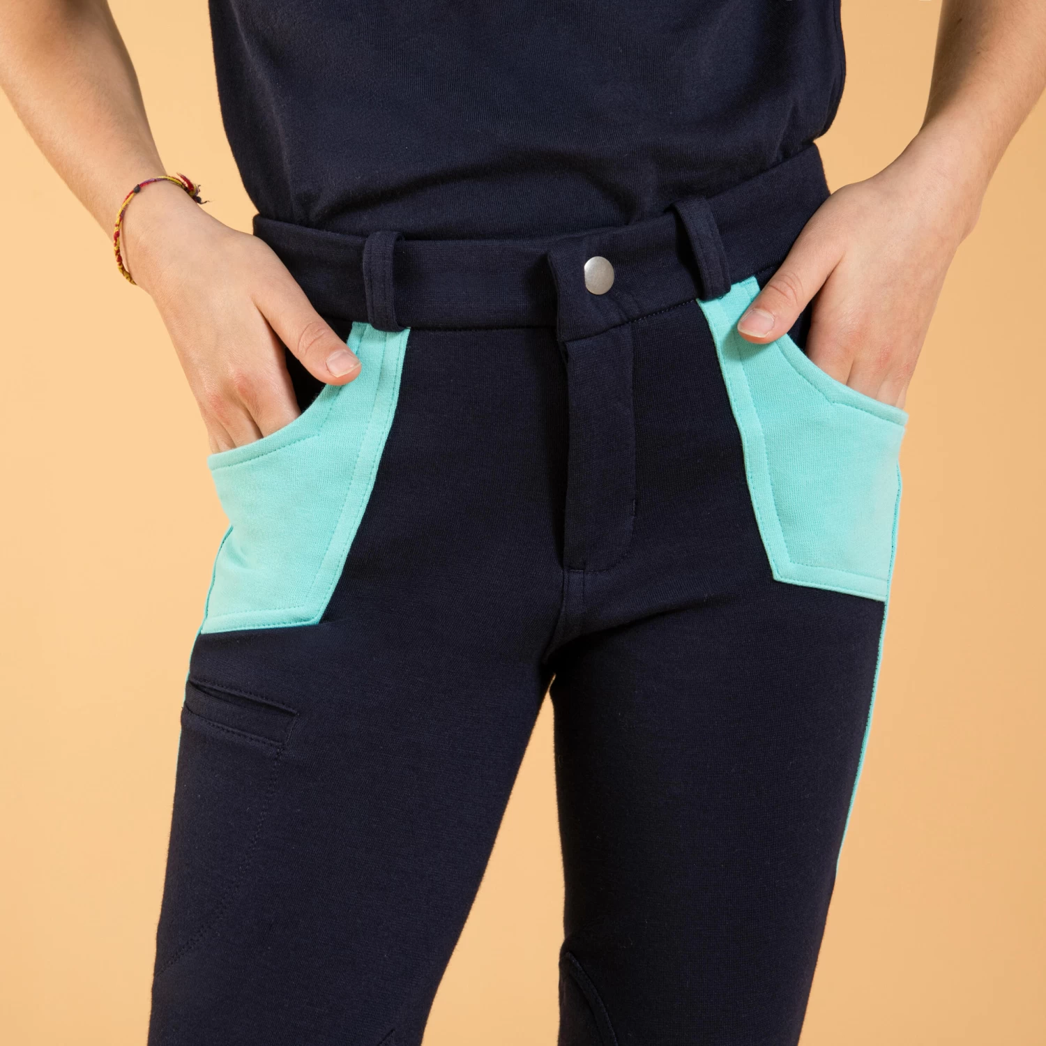 Kids' Horse Riding Jodhpurs 120 - Navy/Turquoise 5 Kids' Horse Riding Jodhpurs 120 - Navy/Turquoise - Image 3