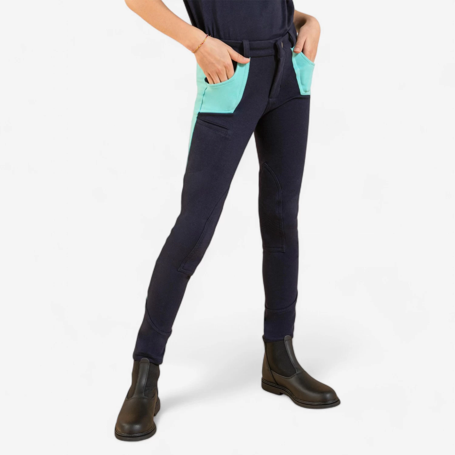 Kids' Horse Riding Jodhpurs 120 - Navy/Turquoise 3 Kids' Horse Riding Jodhpurs 120 - Navy/Turquoise