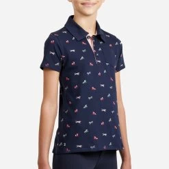 Girls' Horse Riding Short-Sleeved Polo Shirt 140 - Navy 7 Girls' Horse Riding Short-Sleeved Polo Shirt 140 - Navy -Outdoor Adventure Shop 140horseback riding polo shirt girls 1