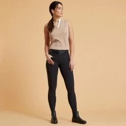 Women's Horse Riding Lightweight Mesh Jodhpurs 500 - Black/Grey -Outdoor Adventure Shop 500 light mesh horseback riding jodhpurs women 3