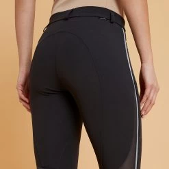 Women's Horse Riding Lightweight Mesh Jodhpurs 500 - Black/Grey -Outdoor Adventure Shop 500 light mesh horseback riding jodhpurs women 5