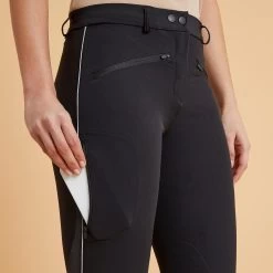 Women's Horse Riding Lightweight Mesh Jodhpurs 500 - Black/Grey -Outdoor Adventure Shop 500 light mesh horseback riding jodhpurs women 7