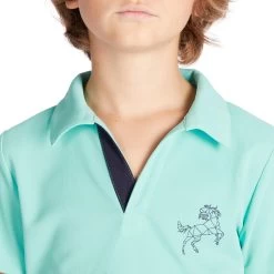 Horse Riding Short-Sleeved Polo Shirt 500 - Turquoise 11 Horse Riding Short-Sleeved Polo Shirt 500 - Turquoise -Outdoor Adventure Shop 500 mesh kids short sleeved horseback riding polo shirt turquoise navy 4