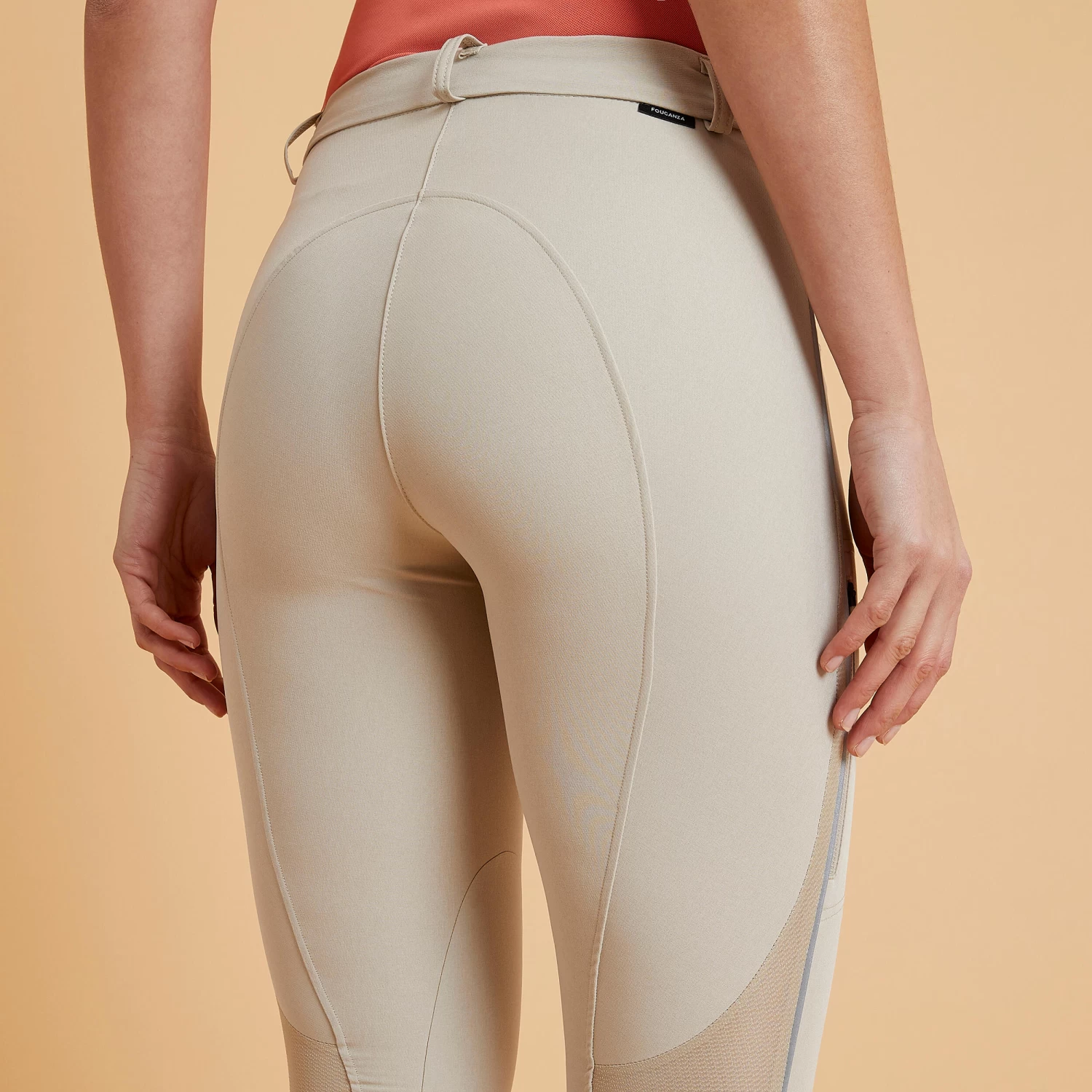 Women's Horse Riding Lightweight Mesh Jodhpurs - 500 Beige 5 Women's Horse Riding Lightweight Mesh Jodhpurs - 500 Beige - Image 3