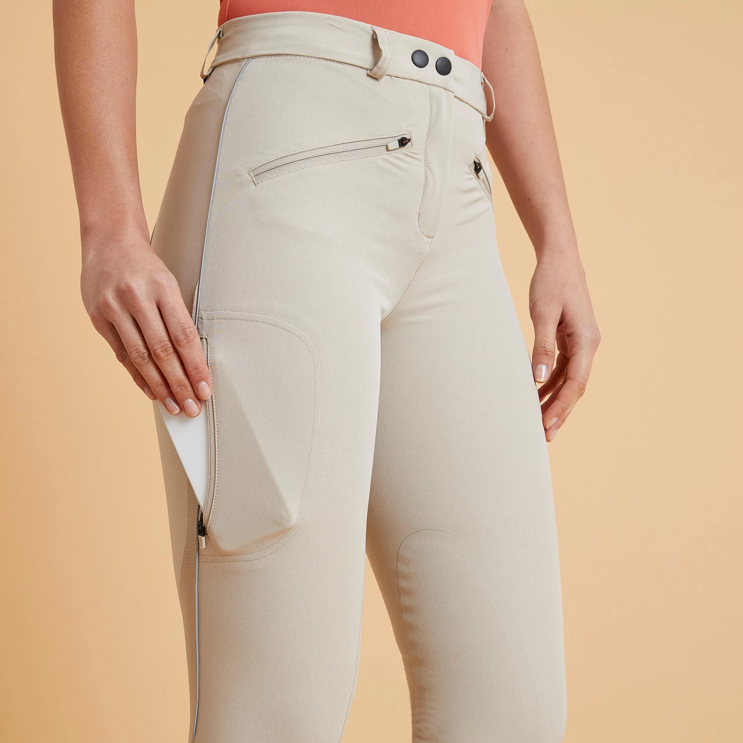 Women's Horse Riding Lightweight Mesh Jodhpurs - 500 Beige 7 Women's Horse Riding Lightweight Mesh Jodhpurs - 500 Beige - Image 5