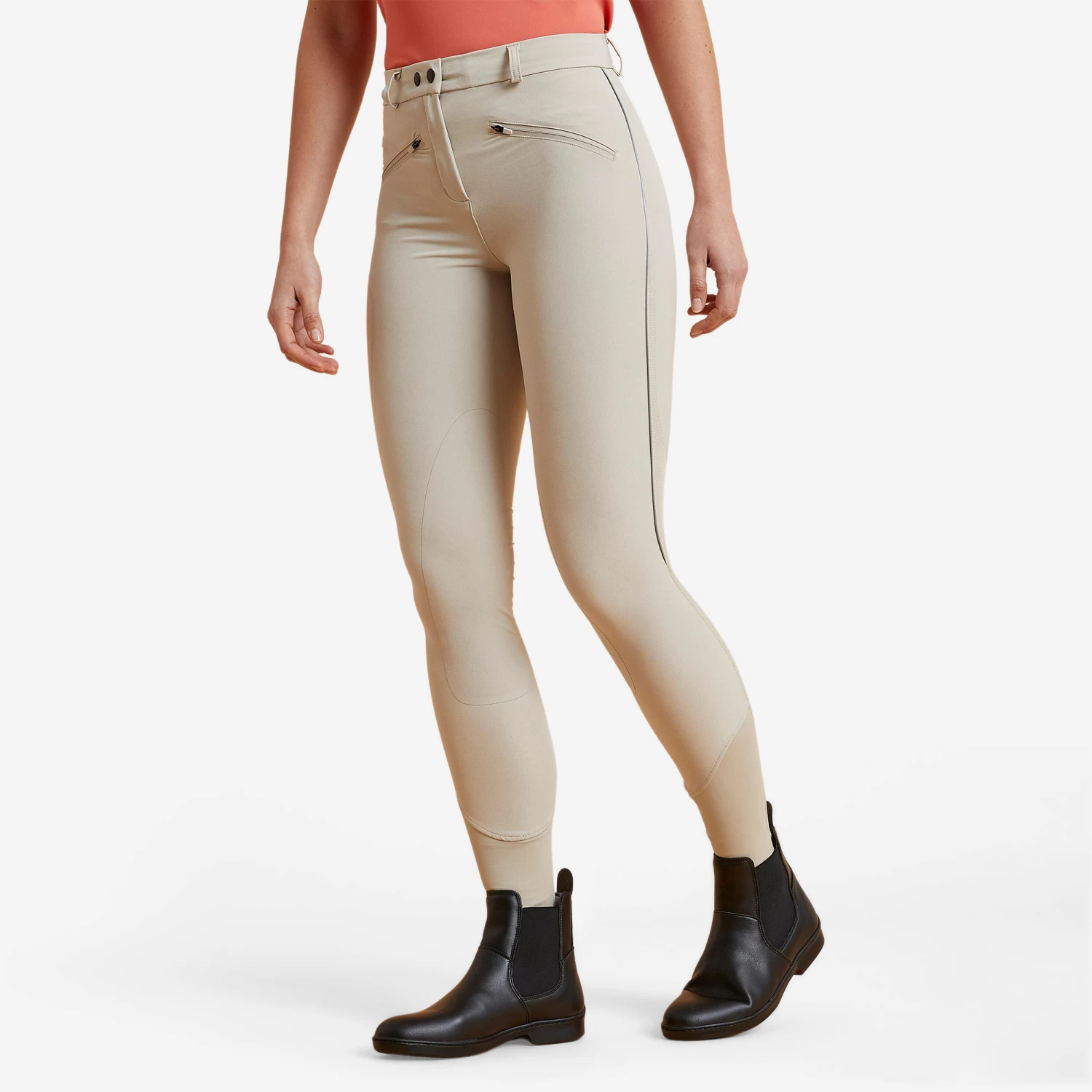 Women's Horse Riding Lightweight Mesh Jodhpurs - 500 Beige 3 Women's Horse Riding Lightweight Mesh Jodhpurs - 500 Beige