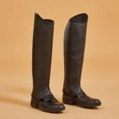 Horse Riding Leather Half-Chaps With Gusset - Black -Outdoor Adventure Shop adult horse riding leather half chaps with gusset 2