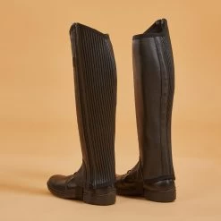 Horse Riding Leather Half-Chaps With Gusset - Black -Outdoor Adventure Shop adult horse riding leather half chaps with gusset 3