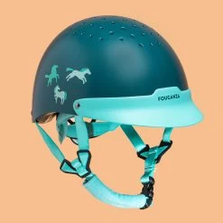 Kids' Horse Riding Helmet - 100 Green/Blue