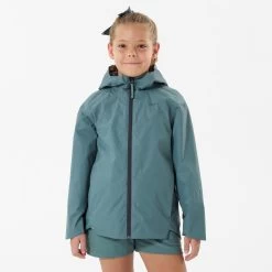 Quechua Kids’ Hiking Waterproof Jacket – MH 500 Green -Outdoor Adventure Shop kids hiking waterproof jacket mh 500 green 3