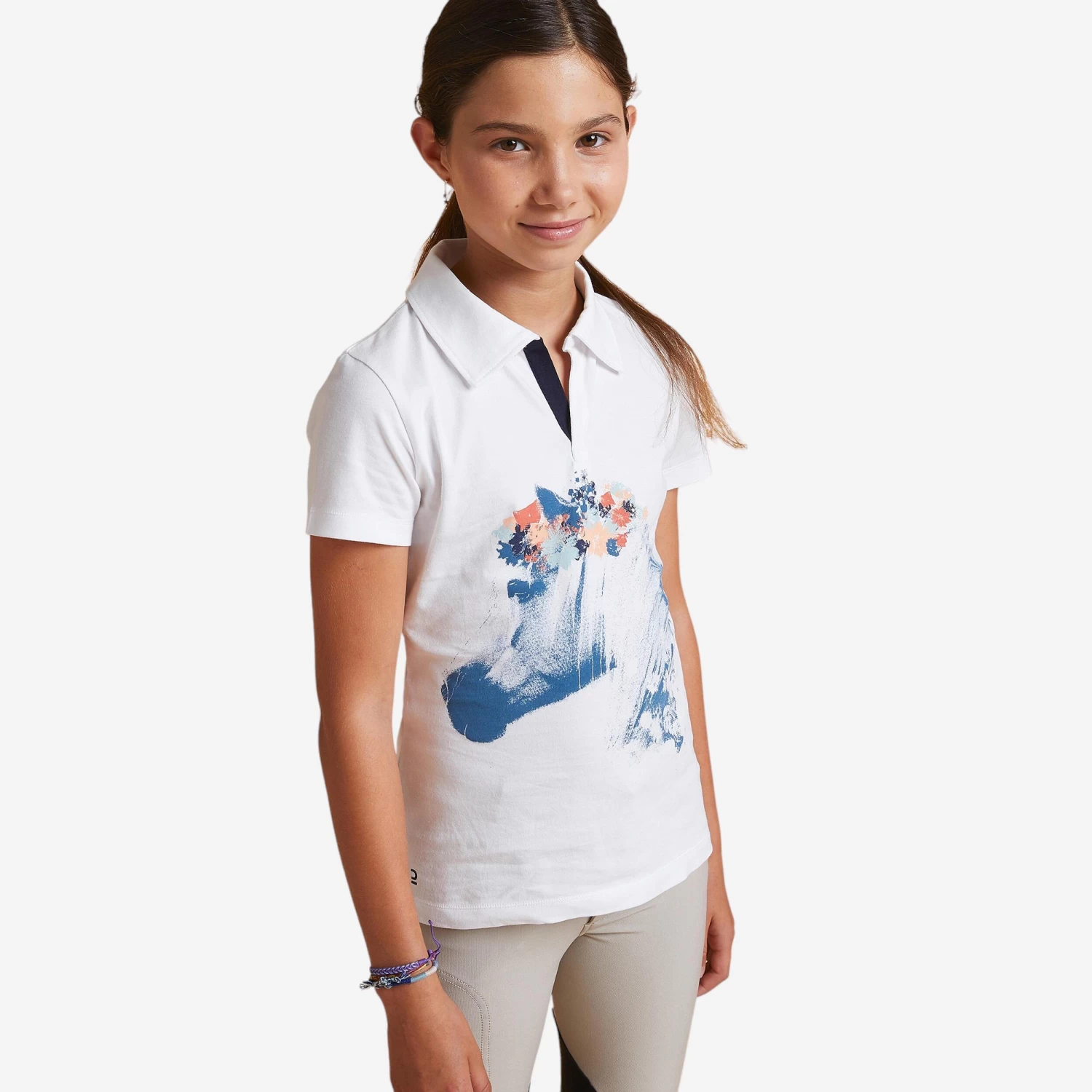 Kids' Horse Riding Short-Sleeved Polo Shirt - 100 White 3 Kids' Horse Riding Short-Sleeved Polo Shirt - 100 White