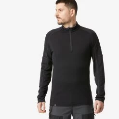 Men's Hiking Long-Sleeved Merino T-Shirt - Trek 500 Black -Outdoor Adventure Shop men s hiking long sleeved merino t shirt trek 500 black 3