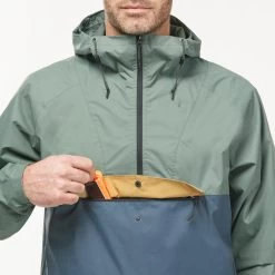Quechua Men’s Hiking Waterproof Jacket - NH 150 Green/Blue -Outdoor Adventure Shop mens hiking waterproof jacket nh 150 green grey 3