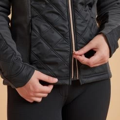 Women's Bi-Material Horse Riding Fleece - 500 Grey -Outdoor Adventure Shop women s horse riding bi material fleece 500 warm black 5