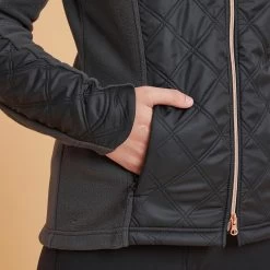 Women's Bi-Material Horse Riding Fleece - 500 Grey -Outdoor Adventure Shop women s horse riding bi material fleece 500 warm black 6