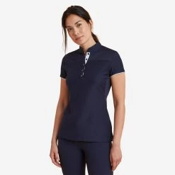 Women's Short-Sleeved Horse Riding Polo - 500 Blue