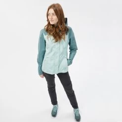 Quechua Women’s Hiking Jacket - MH 100 Green -Outdoor Adventure Shop womens hiking waterproof jacket mh 100 green 1