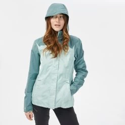 Quechua Women’s Hiking Jacket - MH 100 Green -Outdoor Adventure Shop womens hiking waterproof jacket mh 100 green 3